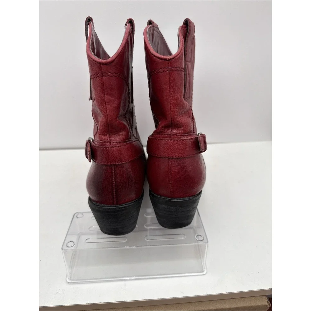 Red Western Cowgirl Ankle Boots Waco w/Buckle Franco Sarto Women Sz 7.5 READ Des